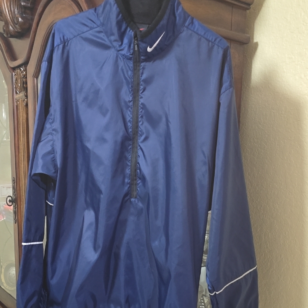 Nike Men's Navy Half-Zip Windbreaker with White Swoosh